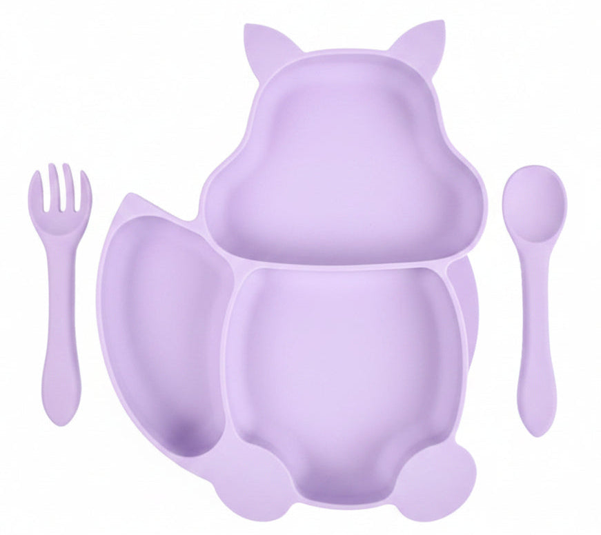 Ensemble Assiette a ventouse avec Cuillière et fourchette, en Silicone Anti-Dégat