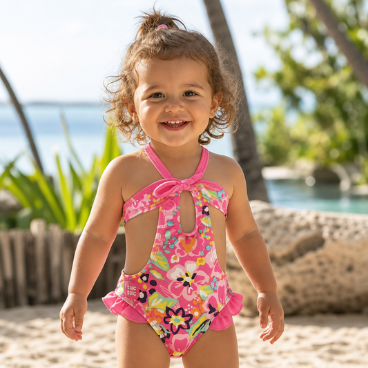 Maillot rose 1 pièce a Petit volant