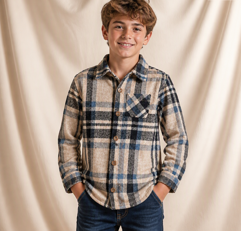 Chemise en flanelle à carreaux beige