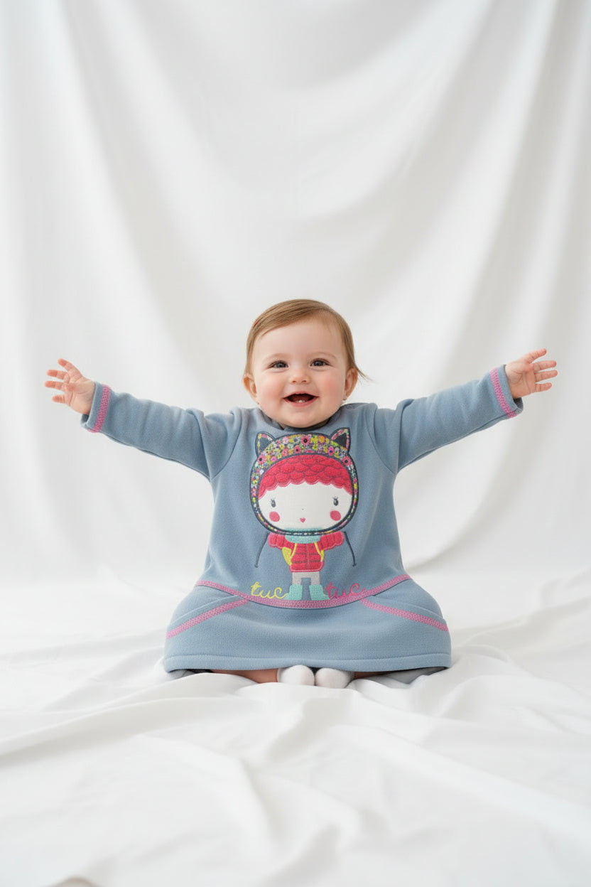 Robe broderie +3D Bleu- En expédition