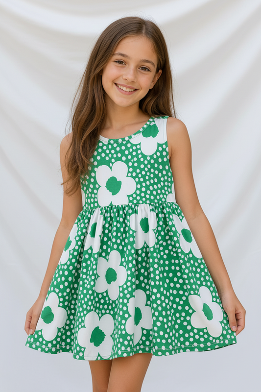 Robe Verte a Fleurs Dansantes