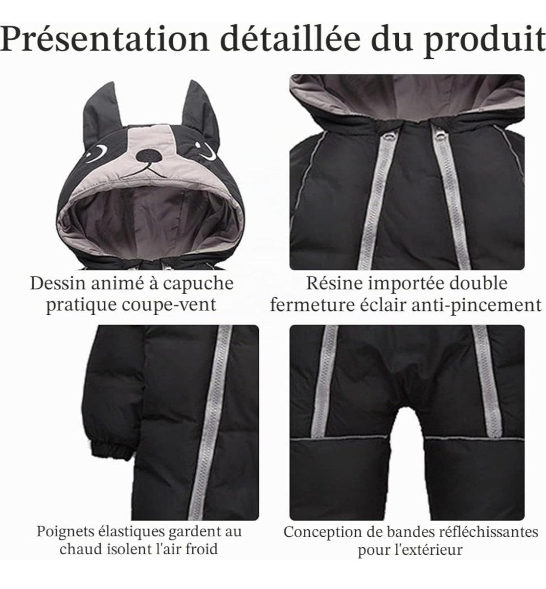 Combinaison de neige- 1 pièce- capuchon visage et oreillers petit chien