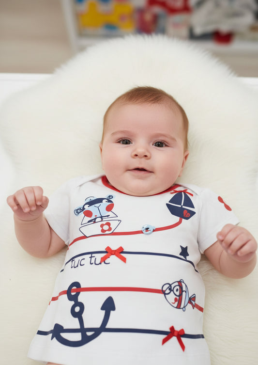Robe blanche motif marin