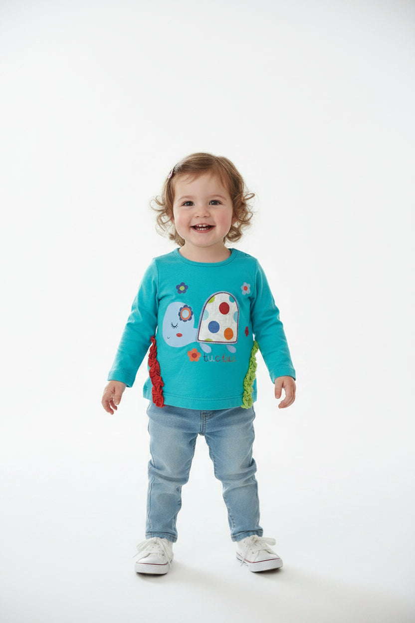 Chandails manche longue Miss Tortue avec volant 3D