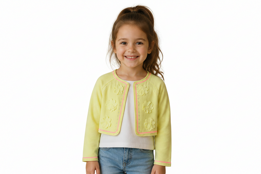 Cardigan Fleurs 3D- jaune