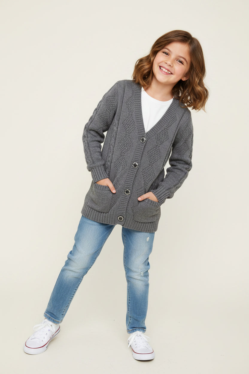 Cardigan enfant – gris texturé
