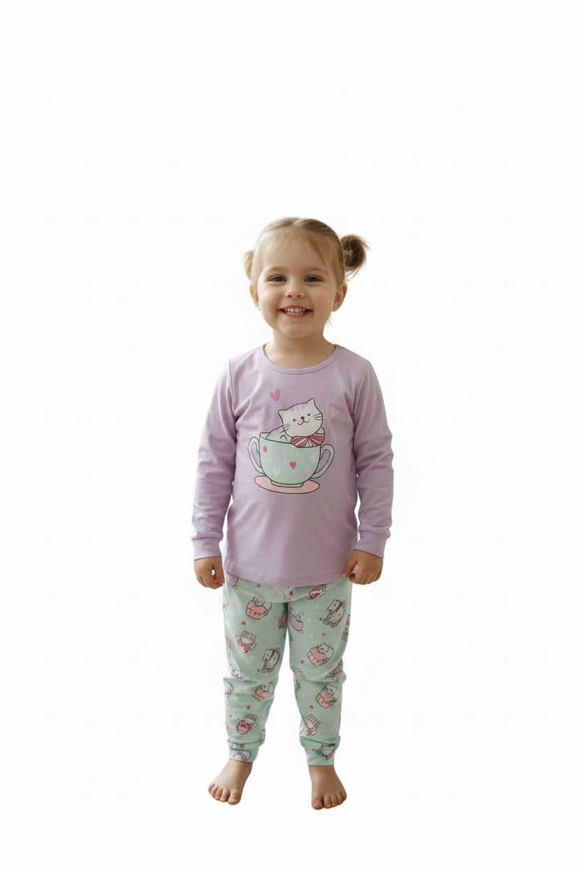 Pyjama 2 pièces Chat dans une tasse
