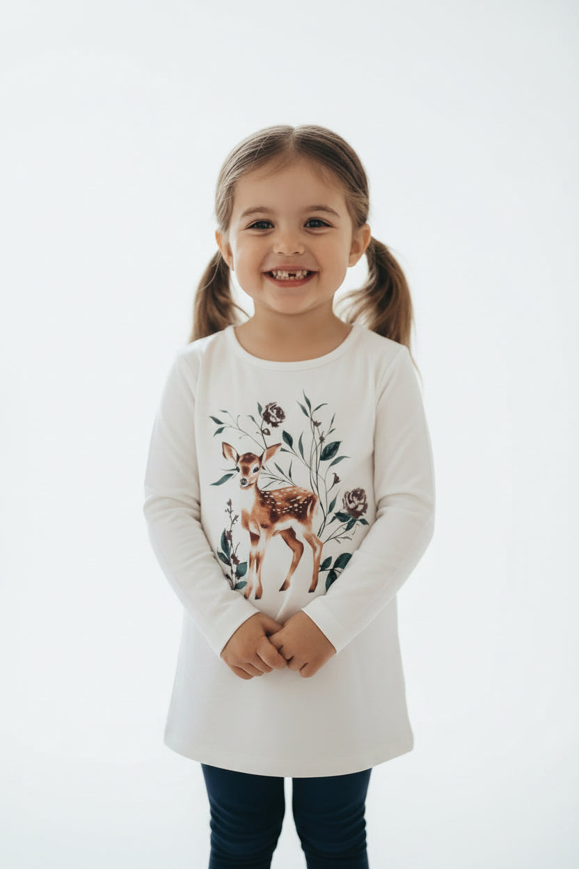 Chandail bébé – Faon & fleurs