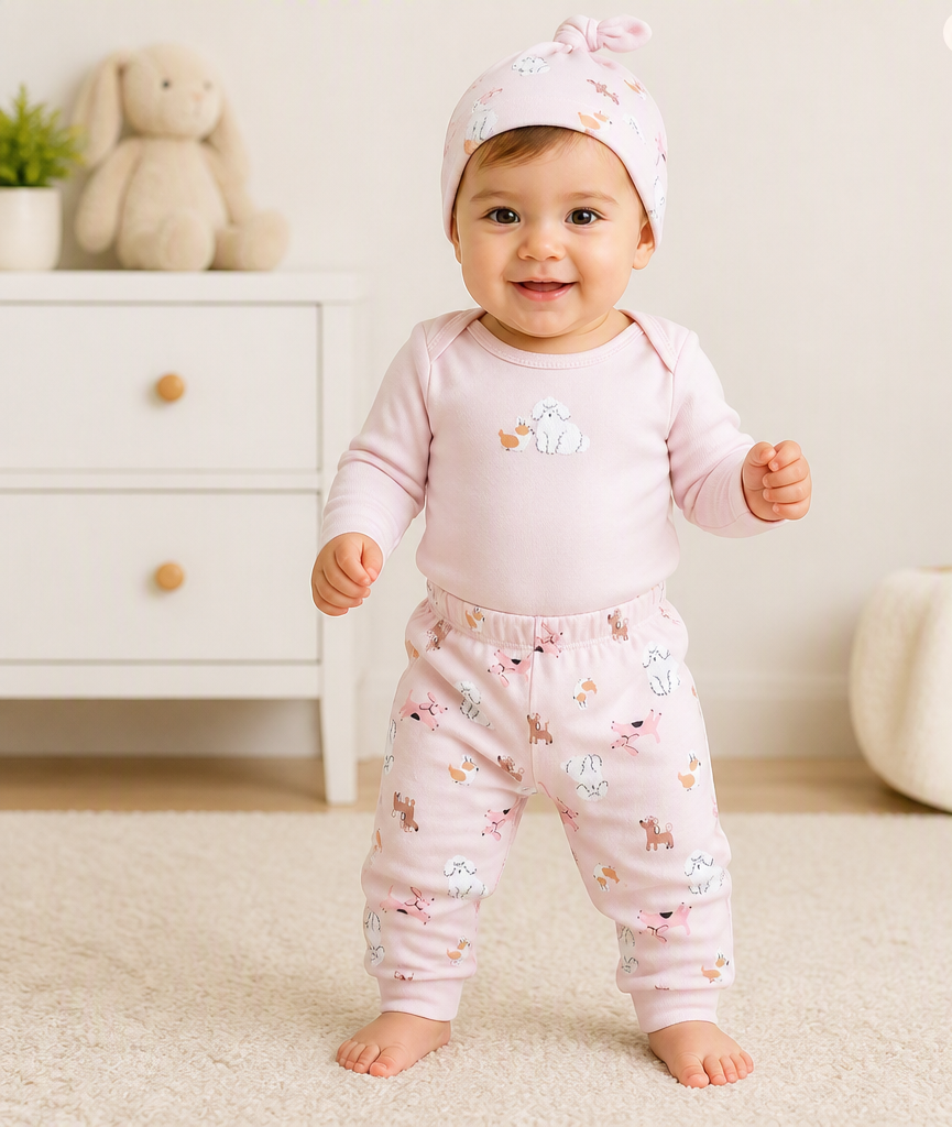 Ensemble pyjamas 3 Morceaux - Petites chiens Rose Tendre