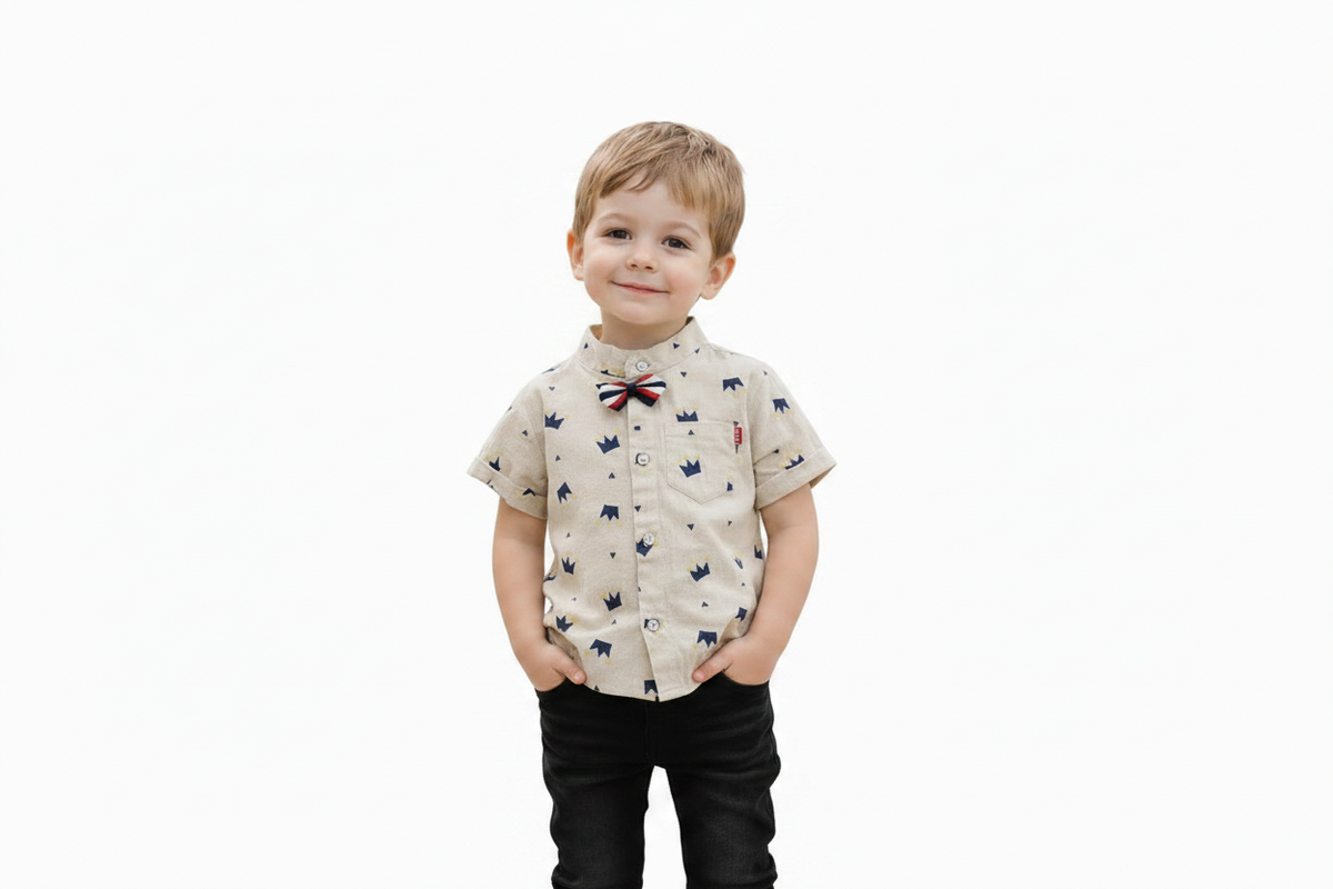 Chemise Gentleman Petites Couronnes avec Noeud Papillon -Crème