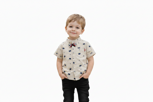 Chemise Gentleman Petites Couronnes avec Noeud Papillon -Crème