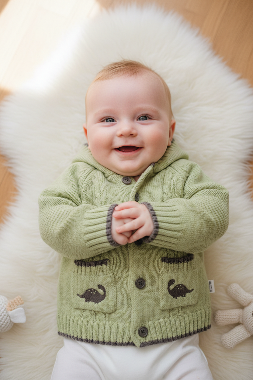 Cardigan Vert doux- Dinosaures long cou