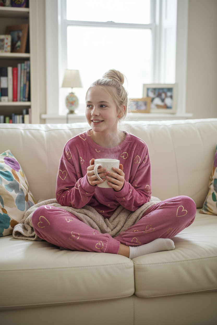 ✨ Pyjama 2 pièces douillet – Cœur métallisés