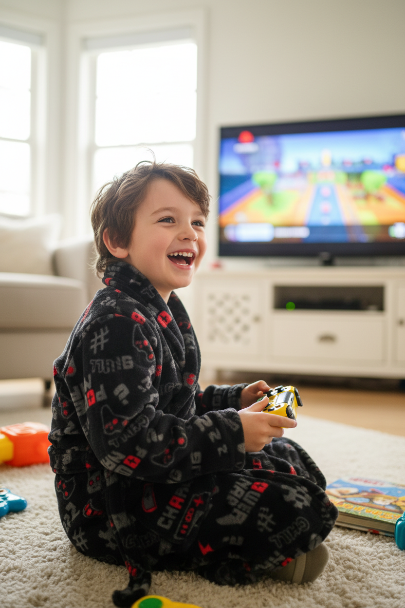 Robe de chambre garçon – douce & ultra confort 🖤🎮