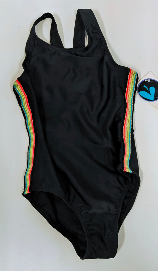 Maillot de bain une‑pièce noir – bandes arc‑en‑ciel
