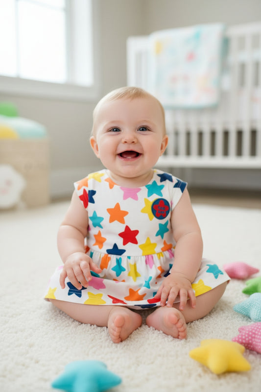 Robe bébé “Étoiles multicolores” + la culotte