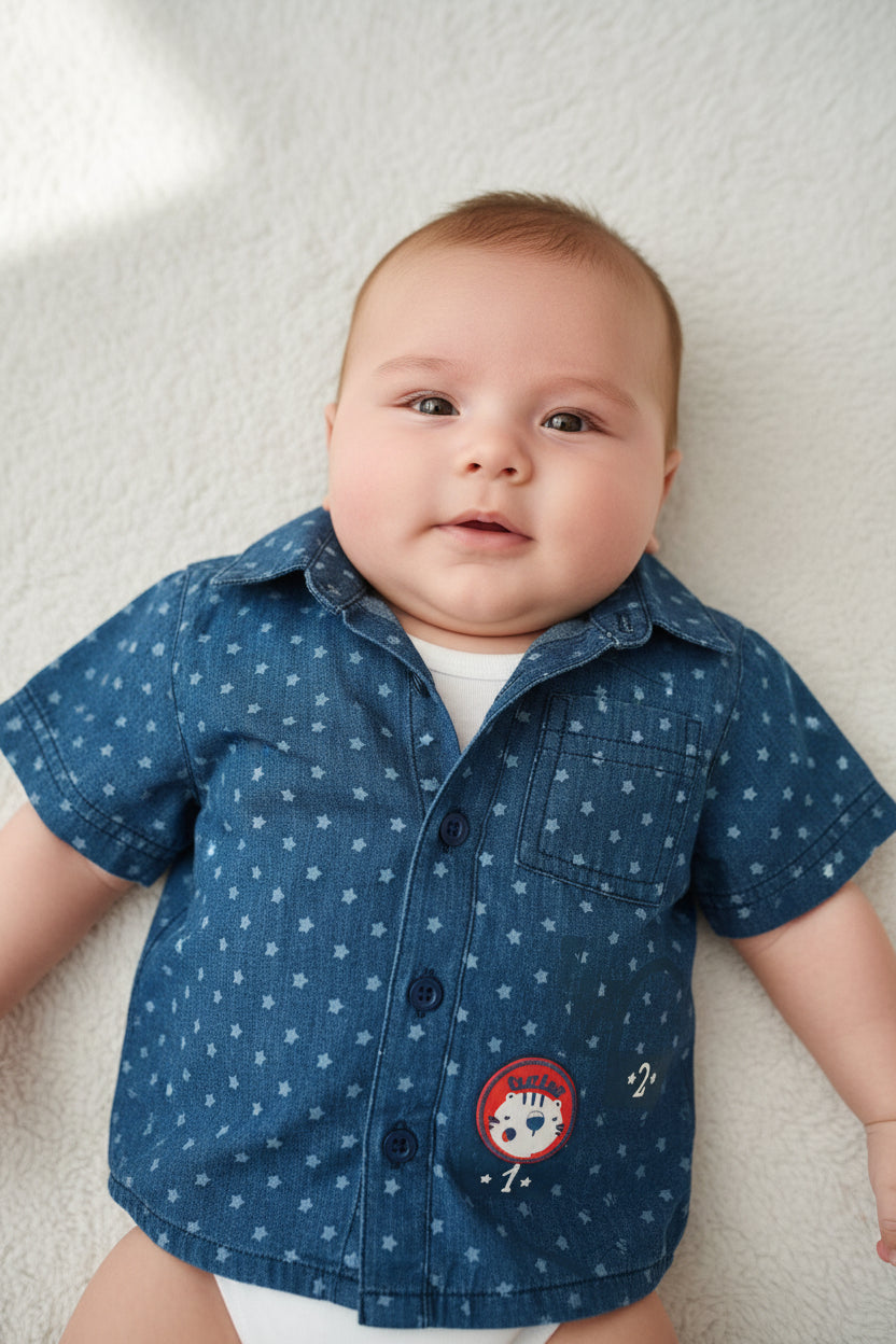 Chemise Bleu a pois avec chat TucTuc