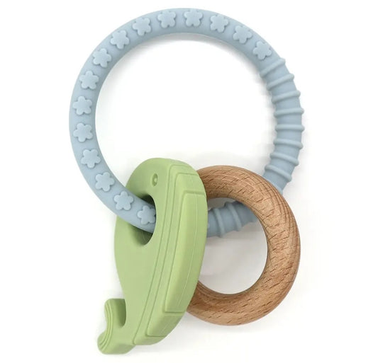 Anneaux de dentition Wander en Silicone et bois Naturel- Motif Balaine Verte