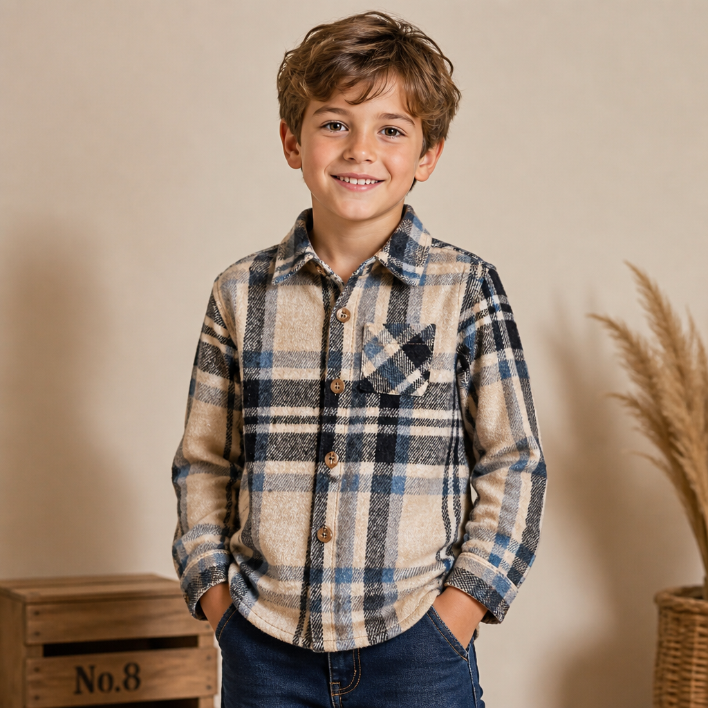 Chemise en flanelle à carreaux beige