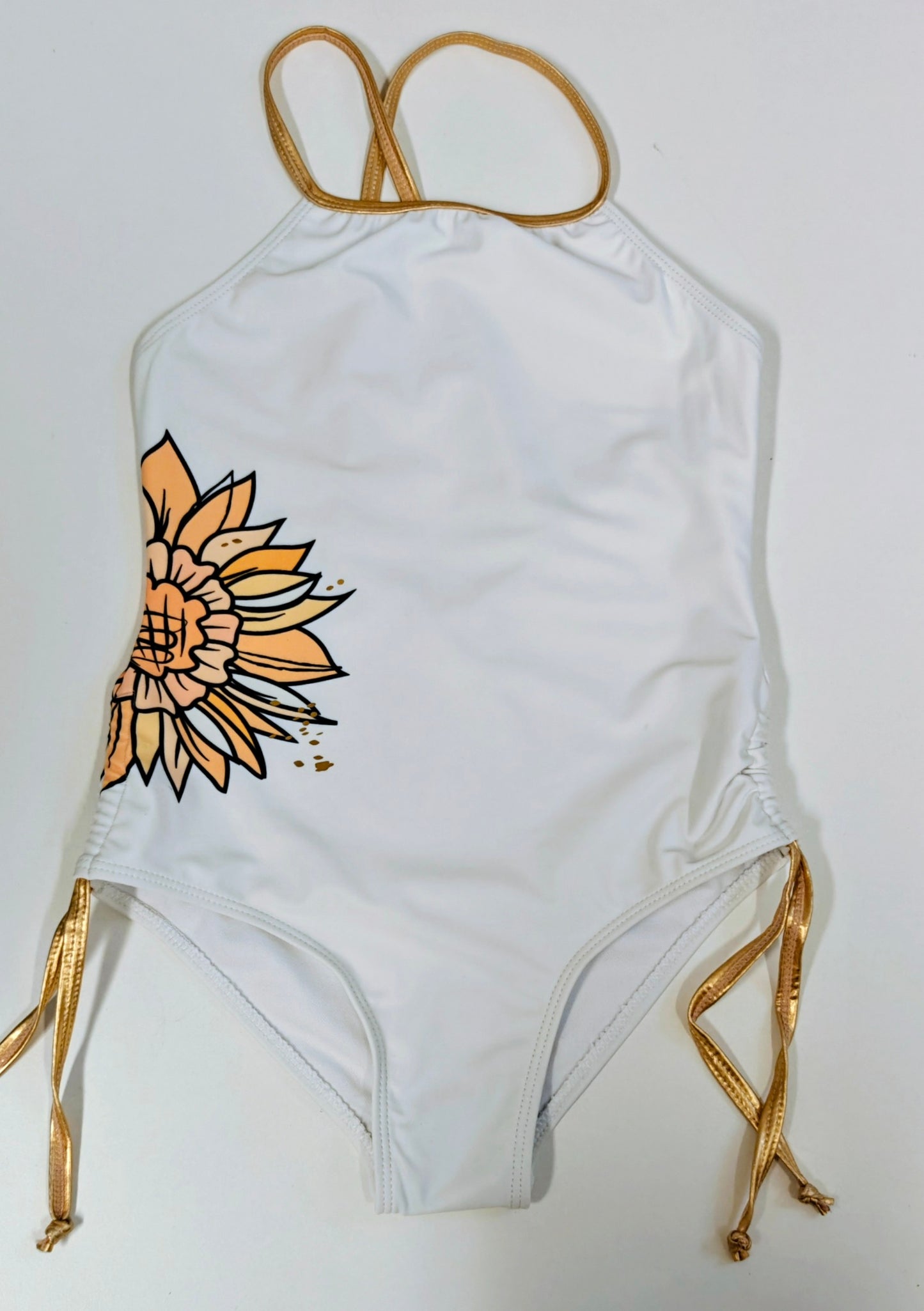 Maillot de Bain Blanc avec Fleur Doré