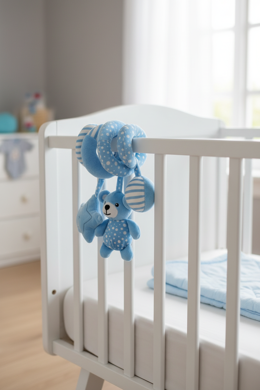 Jouet spirale bébé – Ourson bleu & étoiles