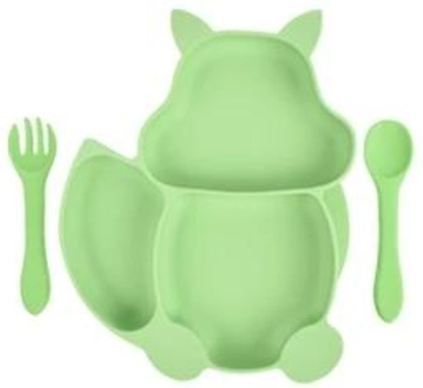 Ensemble Assiette a ventouse avec Cuillière et fourchette, en Silicone Anti-Dégat