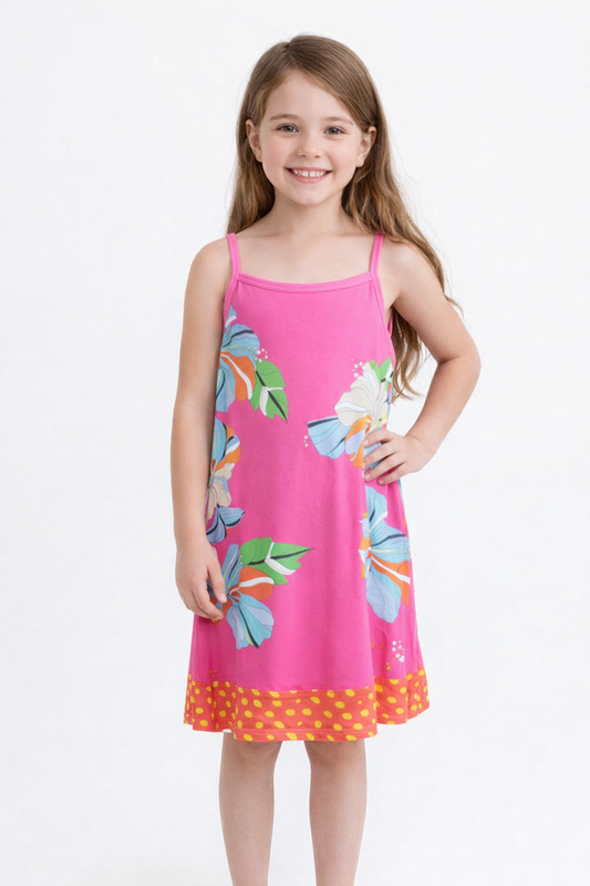 Robe Fleur Tropical Bleu avec Bretelles Spaghetti