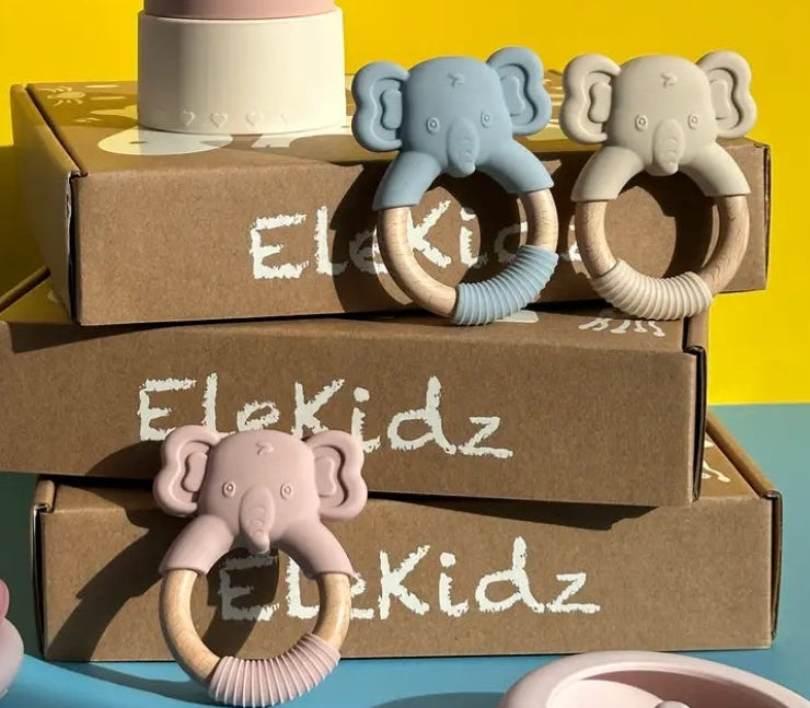 Anneau de dentition Silicone et Bambou - Éléphant  Beige