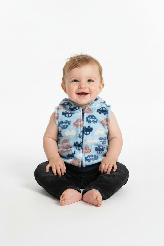 Doudoune à capuchon – motif petites voitures