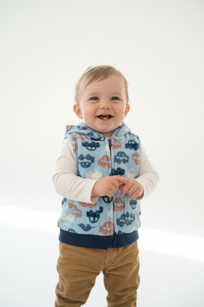 Doudoune à capuchon – motif petites voitures