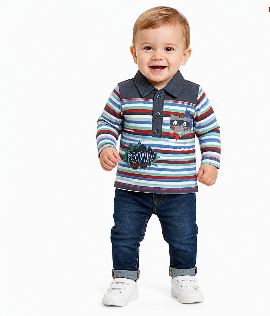 Polo manches longues - Motif Raton Laveur Super Héros