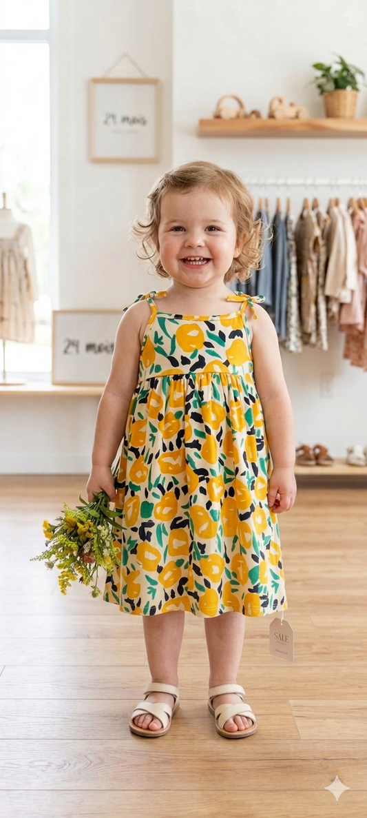 Robe Petite Bretelles à Fleurs Jaune