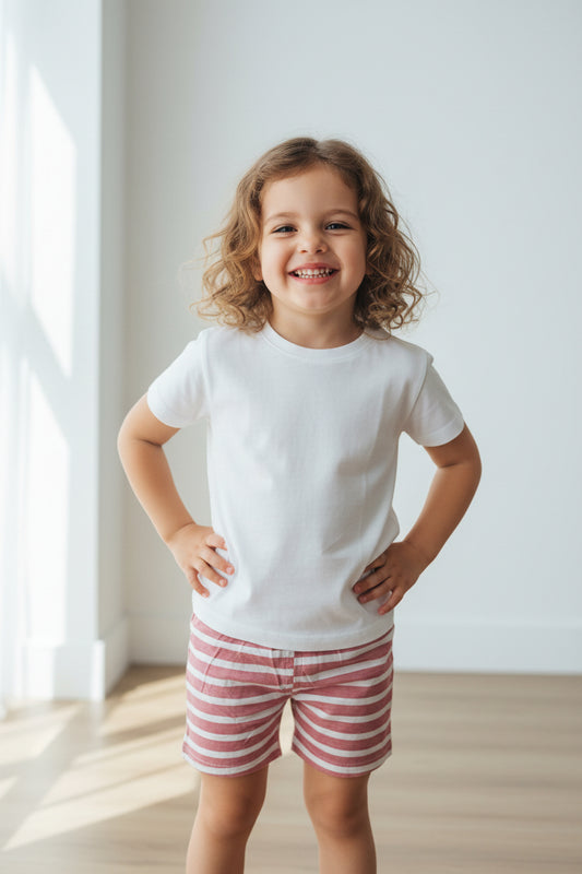 Short lignée rose et blanc