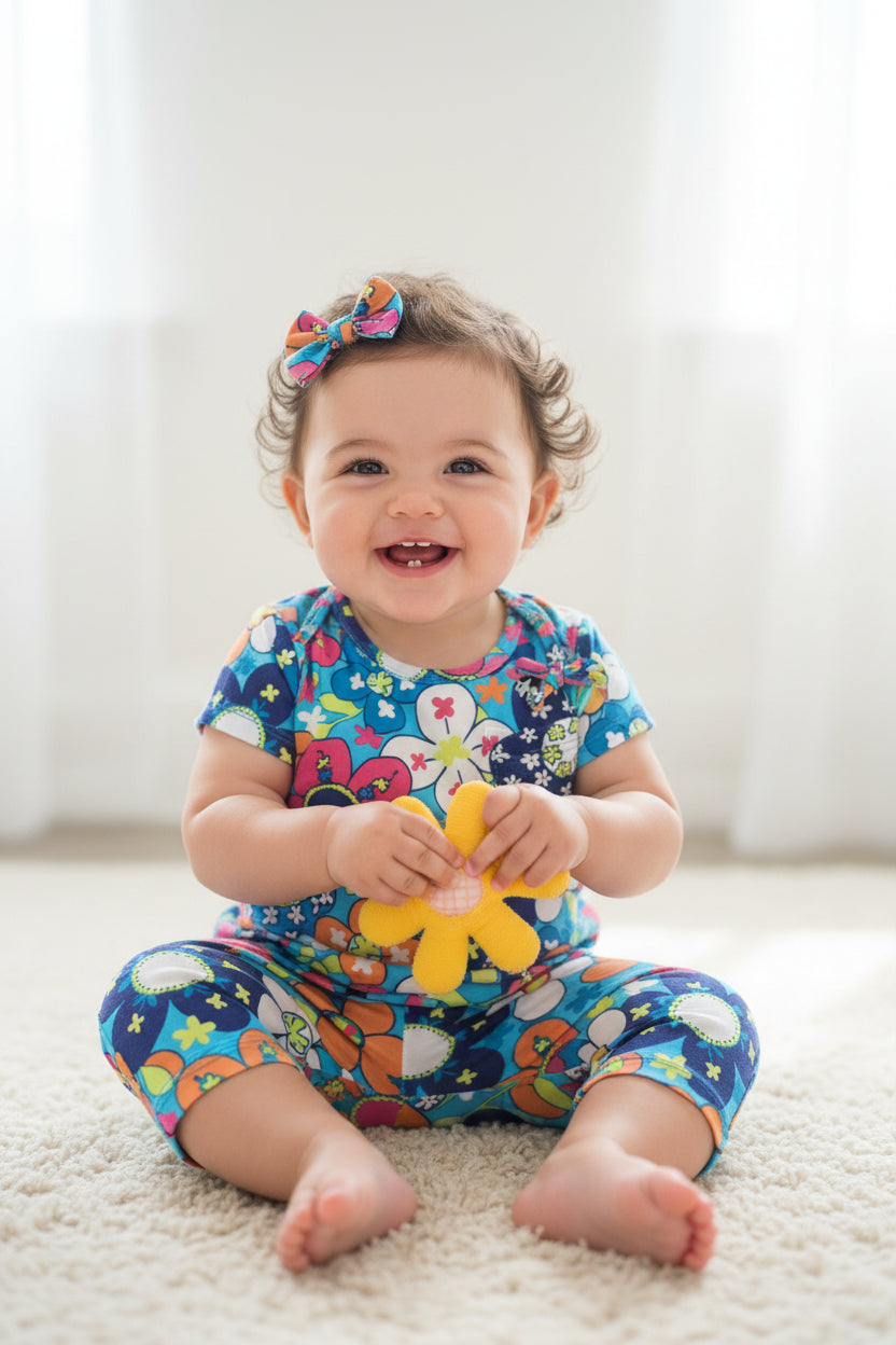 Ensemble fleuries bleue avec petites Boucles