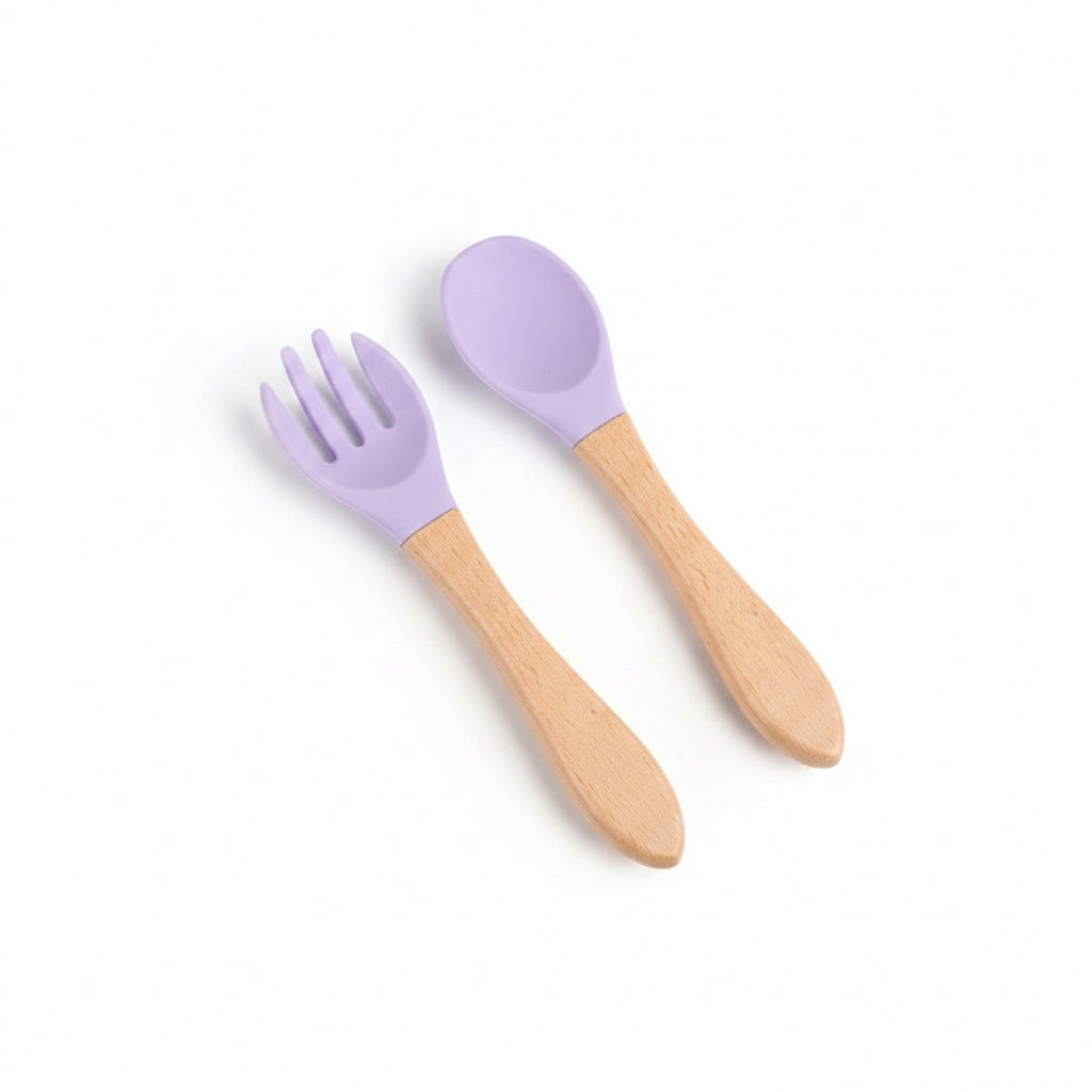 Duo Cuillère & fourchette, Silicone et manche en Bambou