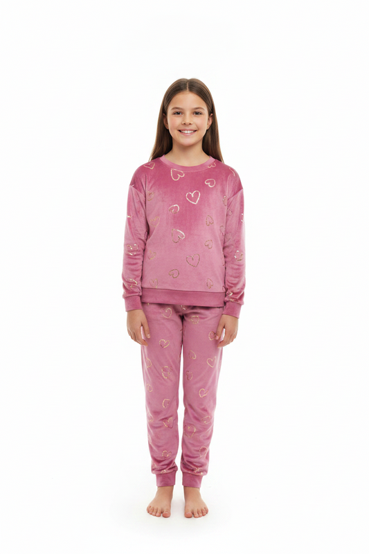 ✨ Pyjama 2 pièces douillet – Cœur métallisés