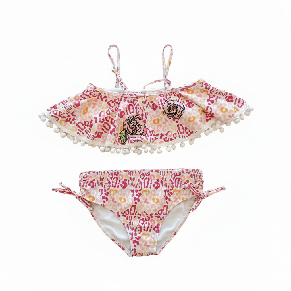 Maillot deux‑pièces – imprimé léopard pastel & roses
