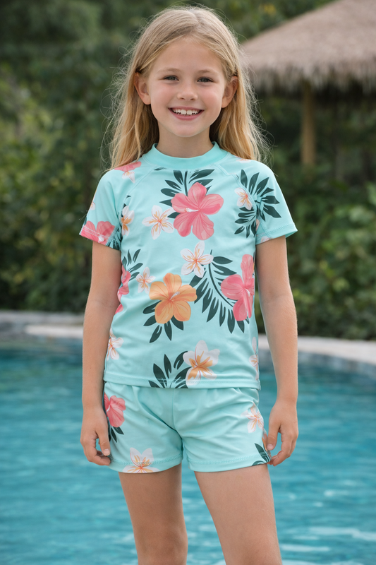 🌸 Maillot Turquoise Fleuri