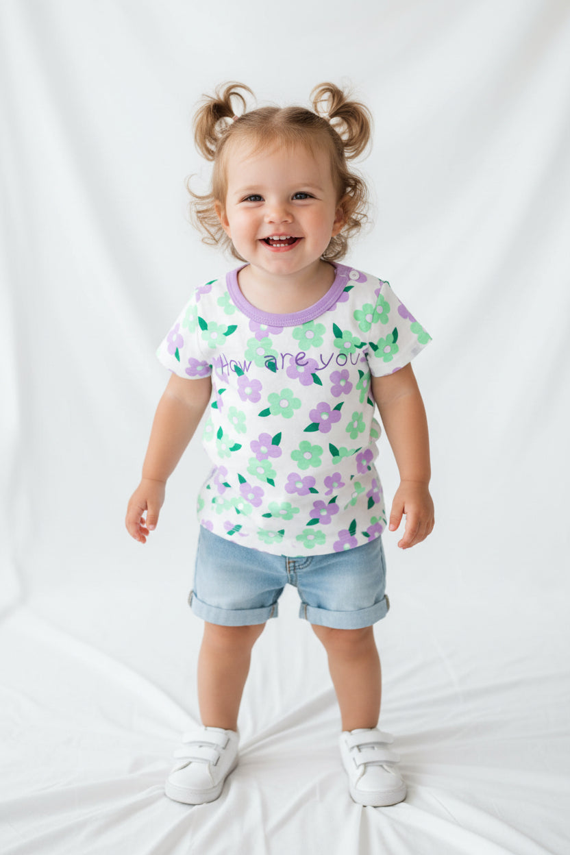 T-Shirt Fleurs Violet et Vert