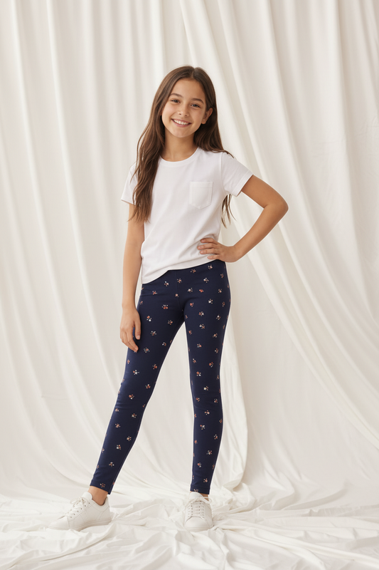 Legging bleu avec fleur