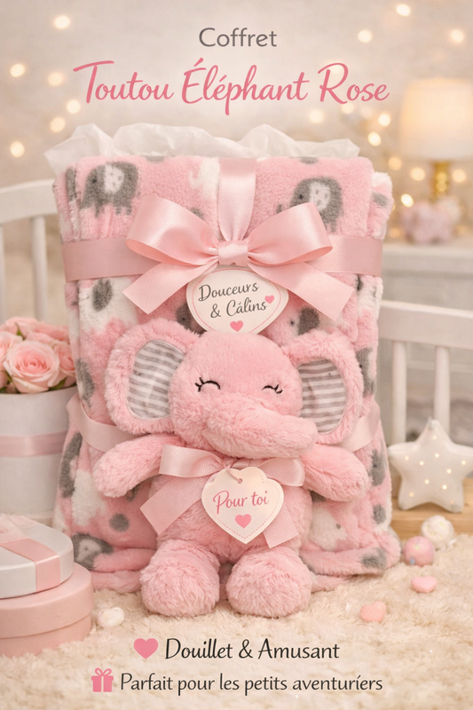 Couverture pour Bébé Little Mimos avec Peluche -Modèle Éléphant Rose