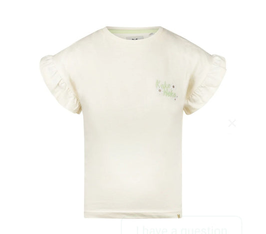 Chandail a Manche volant avec logo vert et fleurs Blanches Koko Noko