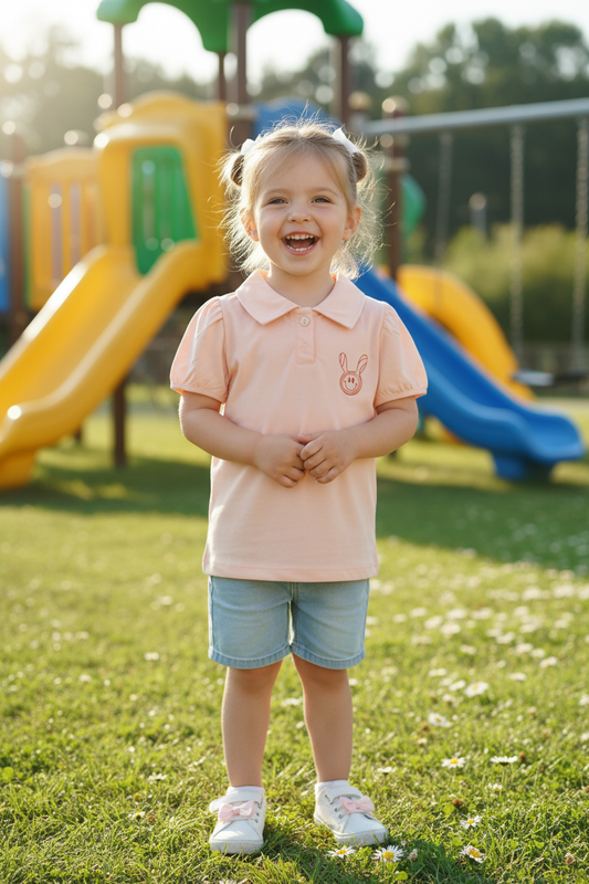 Polo col Rose avec Lapin Brodé