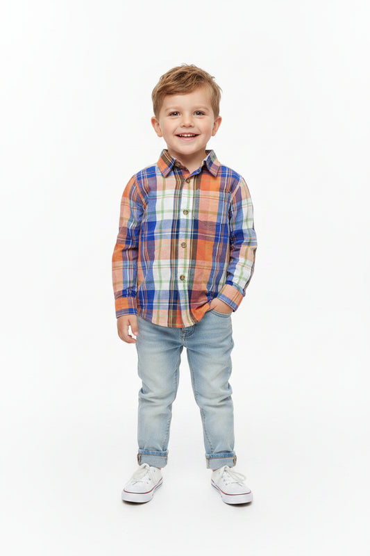 Chemise a carreaux orangé et Bleu