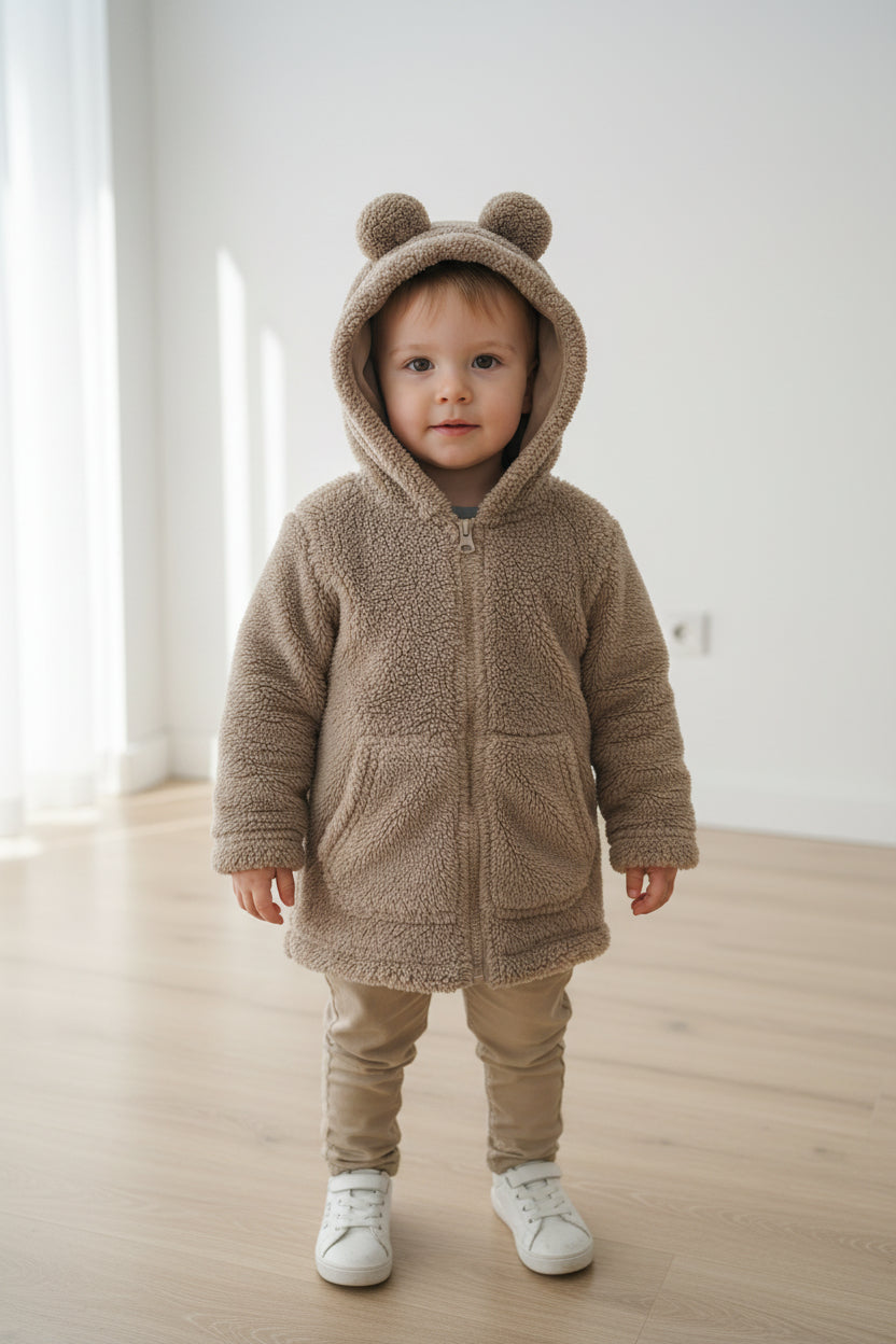 Veste peluche ourson oreilles au capuchon