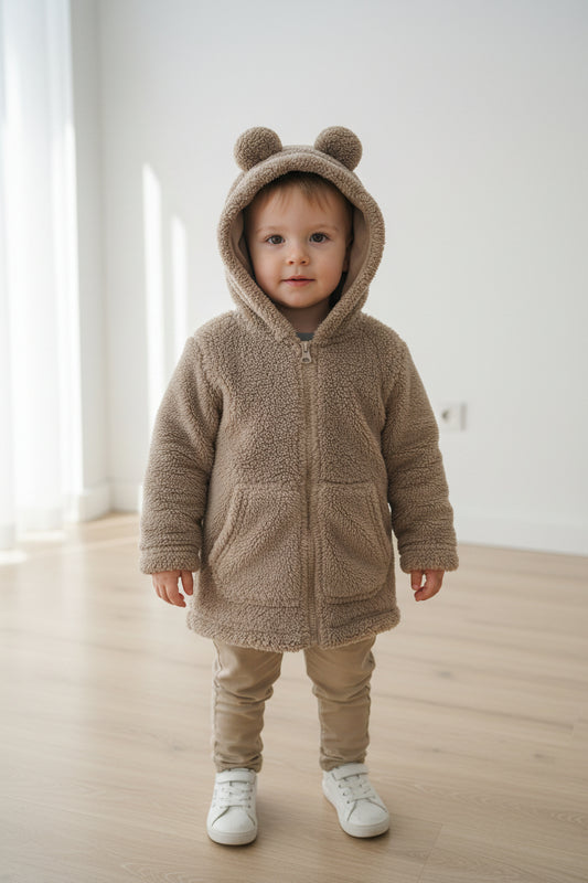 Veste peluche ourson oreilles au capuchon