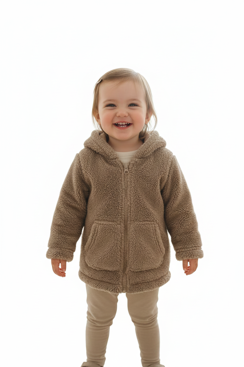 Veste peluche ourson oreilles au capuchon
