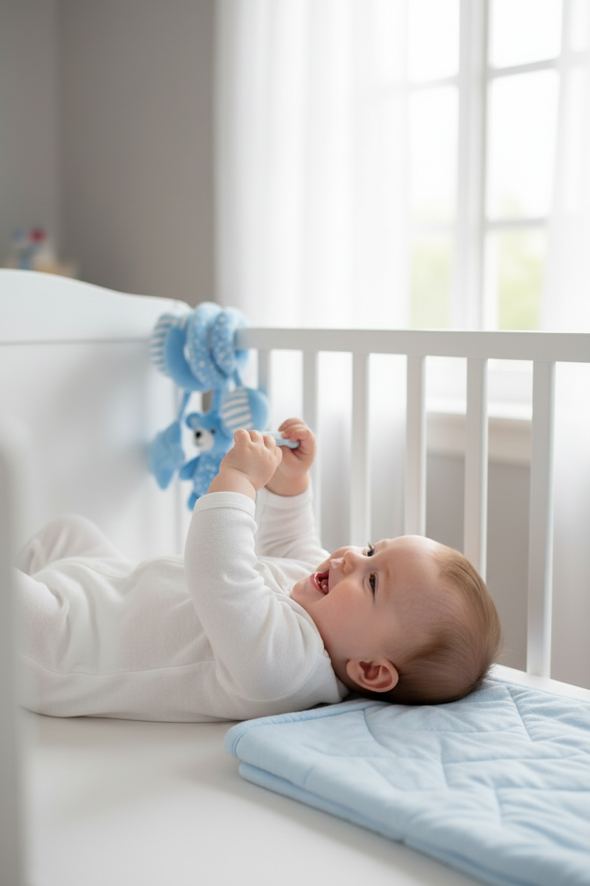 Jouet spirale bébé – Ourson bleu & étoiles