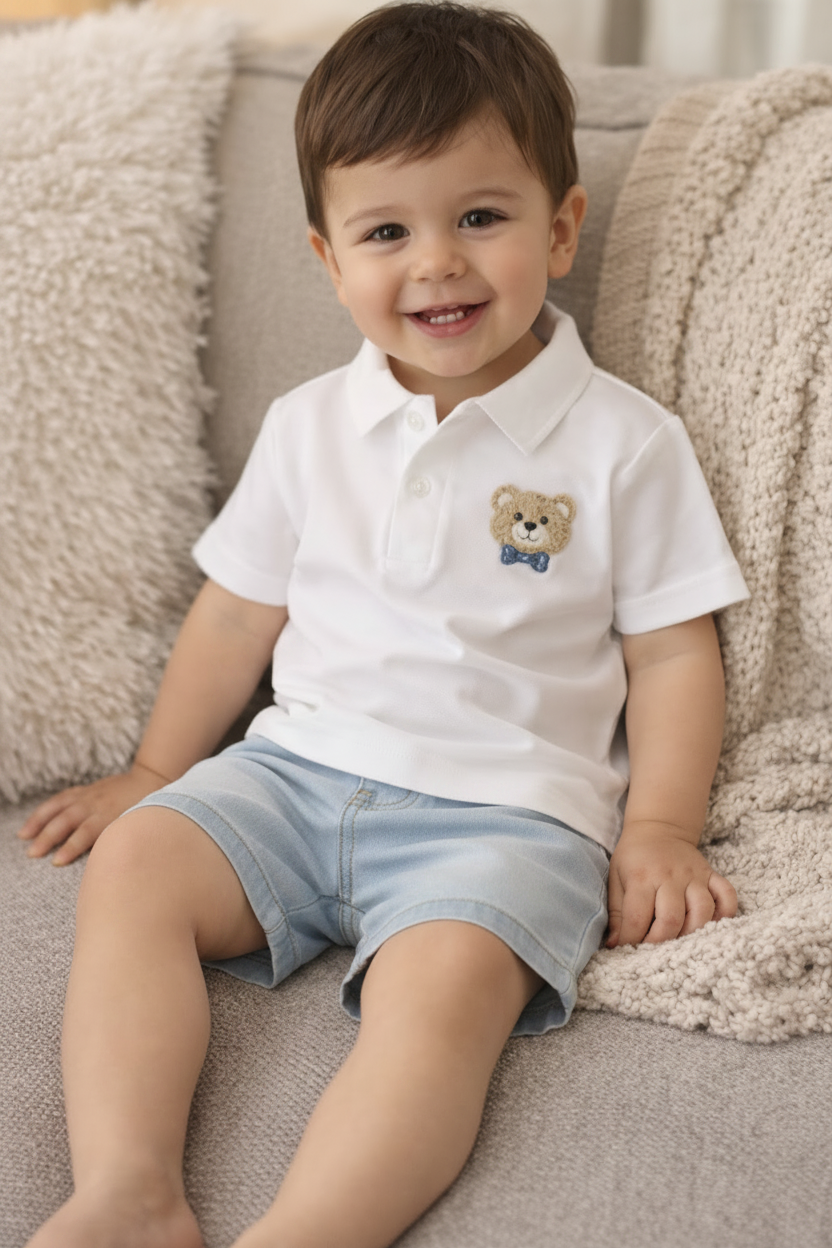 Polo avec Ourson Brodé - Blanc