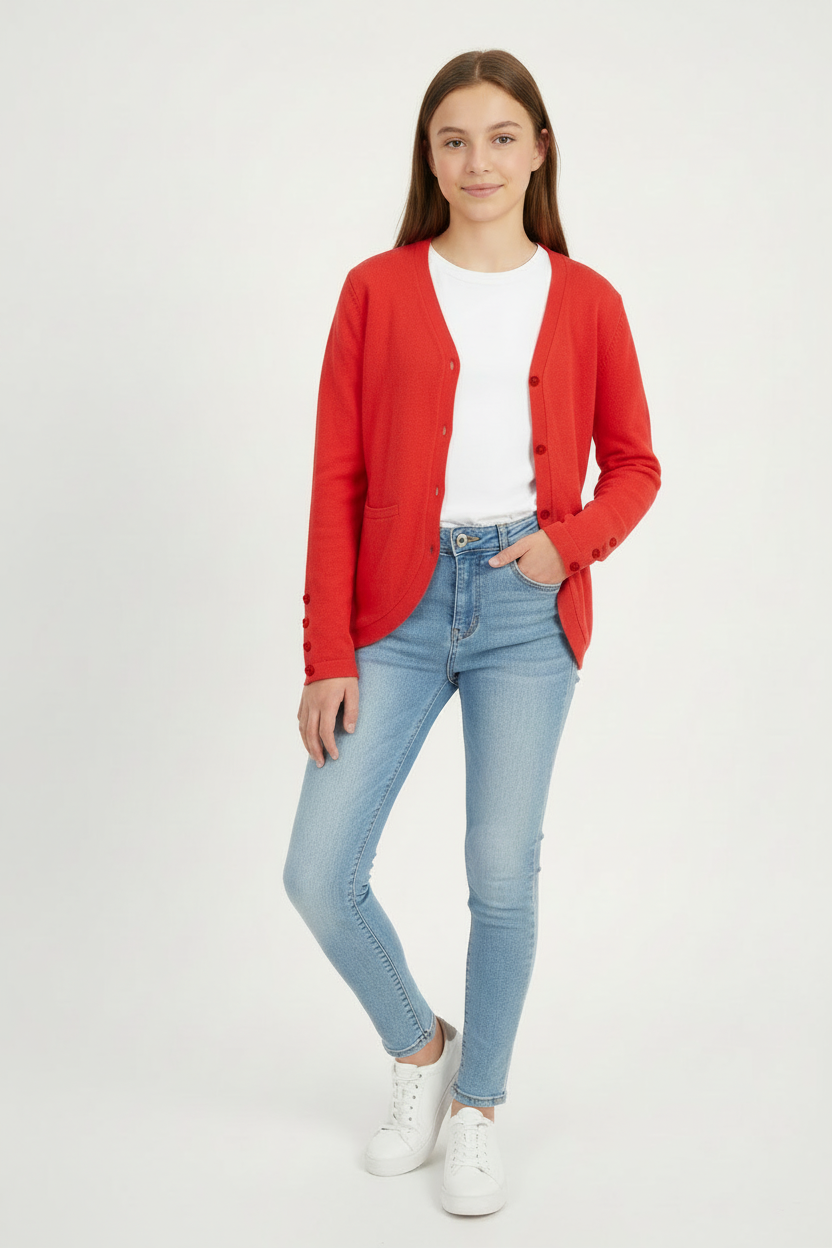 Cardigan Maille Fine Élégance-Rouge